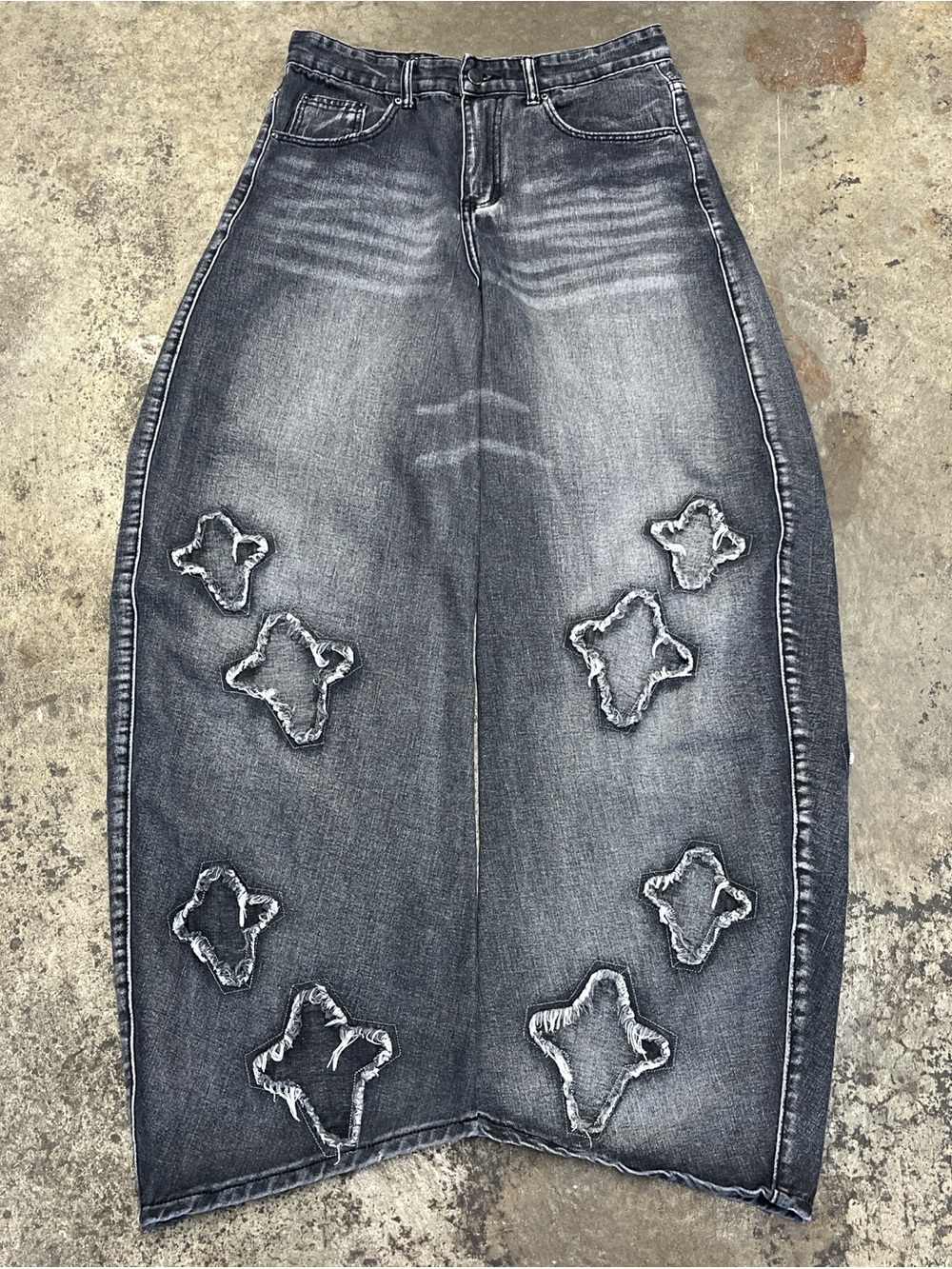 Retro Jnco Barrel Jeans Mens 30x28 Dark Wash Faded Crosses Streetwear Baggy 00s